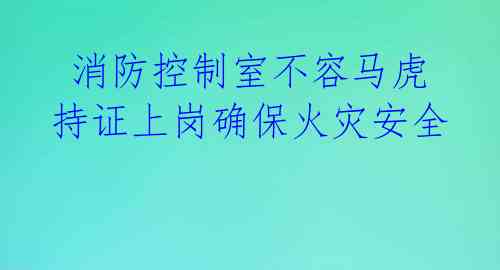  消防控制室不容马虎  持证上岗确保火灾安全