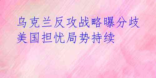  乌克兰反攻战略曝分歧 美国担忧局势持续
