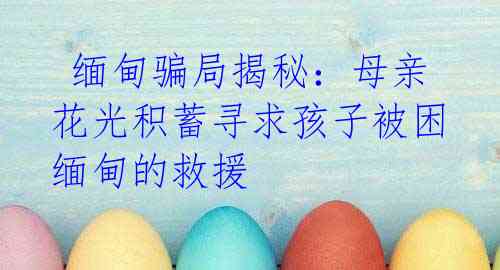 缅甸骗局揭秘：母亲花光积蓄寻求孩子被困缅甸的救援
