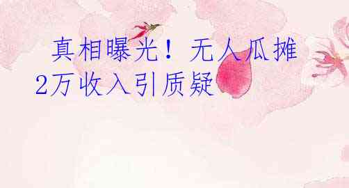  真相曝光！无人瓜摊2万收入引质疑