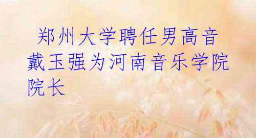  郑州大学聘任男高音戴玉强为河南音乐学院院长