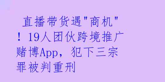  直播带货遇"商机"！19人团伙跨境推广赌博App，犯下三宗罪被判重刑