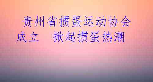  贵州省掼蛋运动协会成立  掀起掼蛋热潮