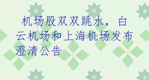 机场股双双跳水，白云机场和上海机场发布澄清公告