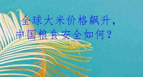  全球大米价格飙升，中国粮食安全如何？