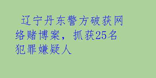  辽宁丹东警方破获网络赌博案，抓获25名犯罪嫌疑人 