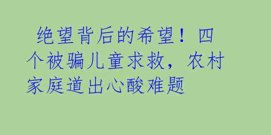  绝望背后的希望！四个被骗儿童求救，农村家庭道出心酸难题