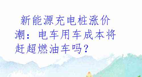  新能源充电桩涨价潮：电车用车成本将赶超燃油车吗？