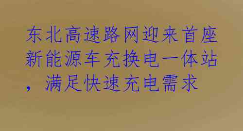 东北高速路网迎来首座新能源车充换电一体站，满足快速充电需求