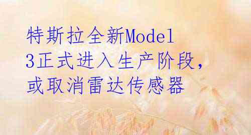  特斯拉全新Model 3正式进入生产阶段，或取消雷达传感器