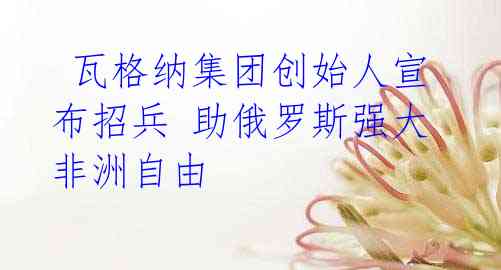  瓦格纳集团创始人宣布招兵 助俄罗斯强大 非洲自由