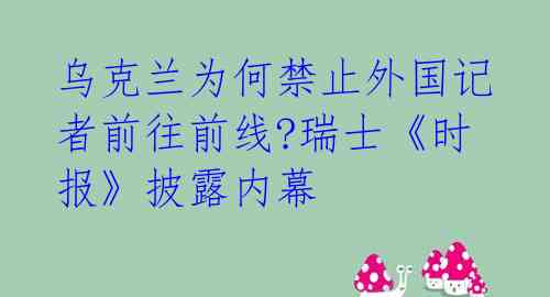 乌克兰为何禁止外国记者前往前线?瑞士《时报》披露内幕