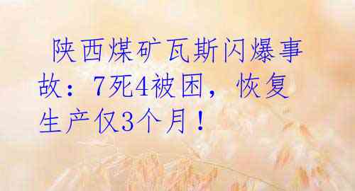  陕西煤矿瓦斯闪爆事故：7死4被困，恢复生产仅3个月！