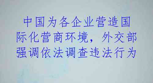  中国为各企业营造国际化营商环境，外交部强调依法调查违法行为