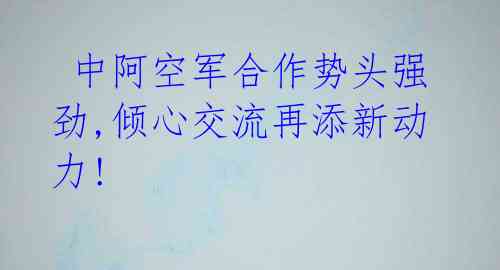  中阿空军合作势头强劲,倾心交流再添新动力!