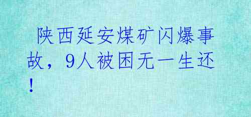  陕西延安煤矿闪爆事故，9人被困无一生还！