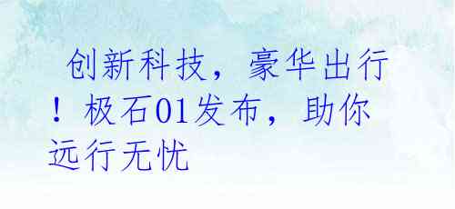  创新科技，豪华出行！极石01发布，助你远行无忧