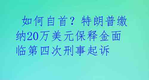  如何自首？特朗普缴纳20万美元保释金面临第四次刑事起诉