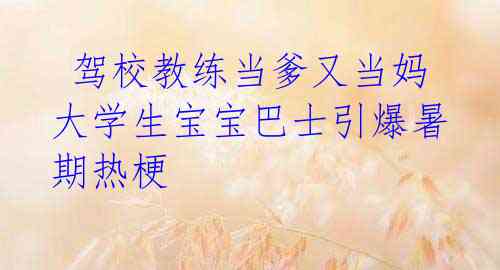  驾校教练当爹又当妈 大学生宝宝巴士引爆暑期热梗