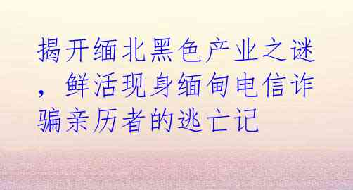 揭开缅北黑色产业之谜，鲜活现身缅甸电信诈骗亲历者的逃亡记