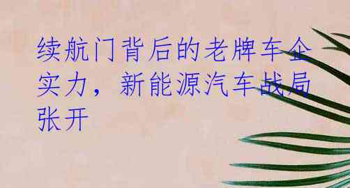 续航门背后的老牌车企实力，新能源汽车战局张开
