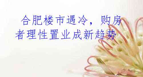 合肥楼市遇冷，购房者理性置业成新趋势