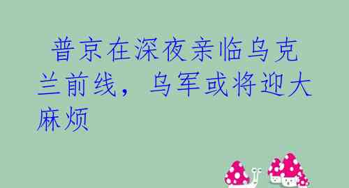  普京在深夜亲临乌克兰前线，乌军或将迎大麻烦