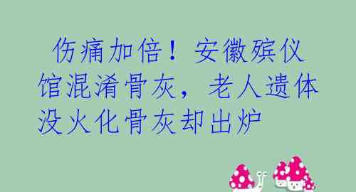  伤痛加倍！安徽殡仪馆混淆骨灰，老人遗体没火化骨灰却出炉
