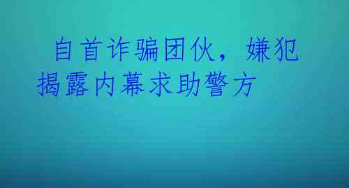 自首诈骗团伙,嫌犯揭露内幕求助警方