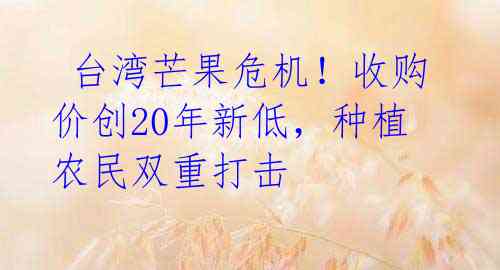  台湾芒果危机！收购价创20年新低，种植农民双重打击