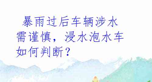  暴雨过后车辆涉水需谨慎，浸水泡水车如何判断？
