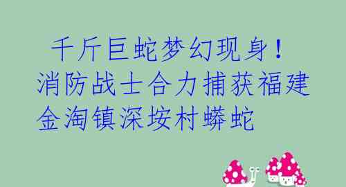  千斤巨蛇梦幻现身！消防战士合力捕获福建金淘镇深垵村蟒蛇