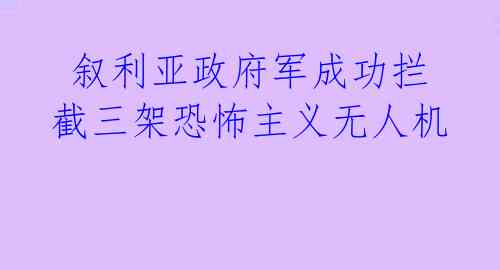  叙利亚政府军成功拦截三架恐怖主义无人机