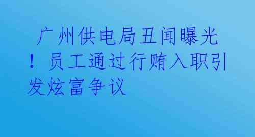  广州供电局丑闻曝光！员工通过行贿入职引发炫富争议