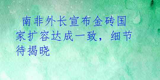  南非外长宣布金砖国家扩容达成一致，细节待揭晓