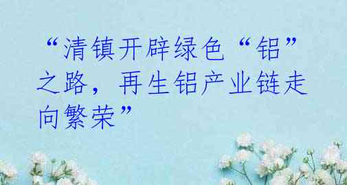 “清镇开辟绿色“铝”之路，再生铝产业链走向繁荣”