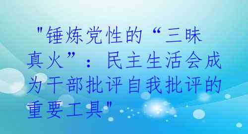  "锤炼党性的“三昧真火”：民主生活会成为干部批评自我批评的重要工具"