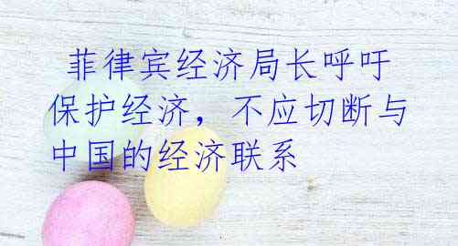  菲律宾经济局长呼吁保护经济，不应切断与中国的经济联系