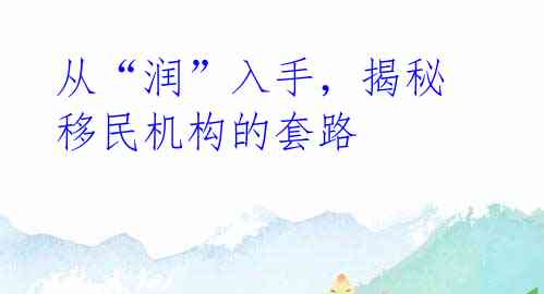 从“润”入手，揭秘移民机构的套路
