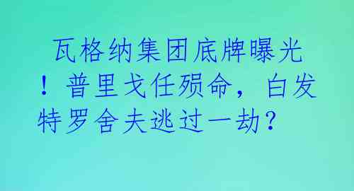  瓦格纳集团底牌曝光！普里戈任殒命，白发特罗舍夫逃过一劫？