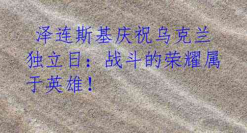  泽连斯基庆祝乌克兰独立日：战斗的荣耀属于英雄！