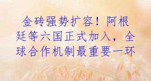  金砖强势扩容！阿根廷等六国正式加入，全球合作机制最重要一环
