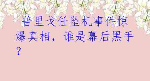  普里戈任坠机事件惊爆真相，谁是幕后黑手？