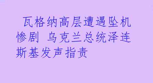  瓦格纳高层遭遇坠机惨剧 乌克兰总统泽连斯基发声指责