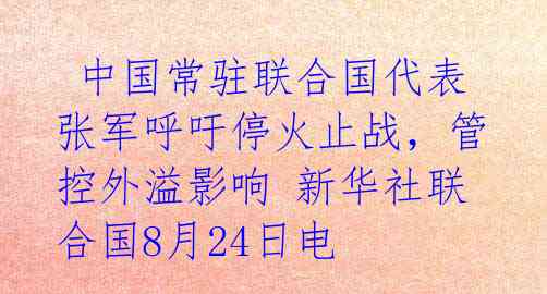  中国常驻联合国代表张军呼吁停火止战，管控外溢影响 新华社联合国8月24日电