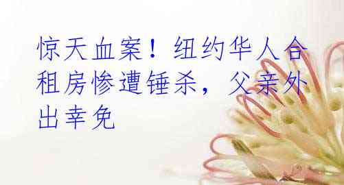 惊天血案！纽约华人合租房惨遭锤杀，父亲外出幸免