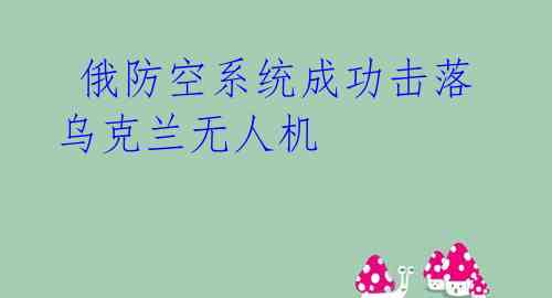  俄防空系统成功击落乌克兰无人机