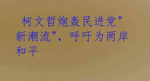  柯文哲炮轰民进党"新潮流"，呼吁为两岸和平