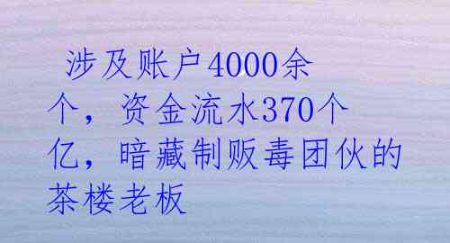  涉及账户4000余个，资金流水370个亿，暗藏制贩毒团伙的茶楼老板