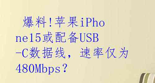  爆料!苹果iPhone15或配备USB-C数据线，速率仅为480Mbps？